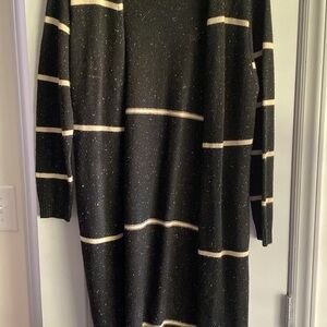 Black and Cream Striped Confetti Long Cardigan